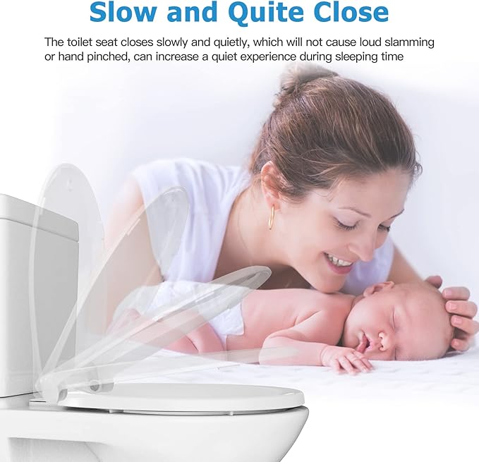 19" Round Toilet Seat 2-Piece Set for Adult and Child, Built-In Potty Training with Soft Quiet Close and Non-Slip Design, Magnetic Seat and Cover, White, Easy to Install