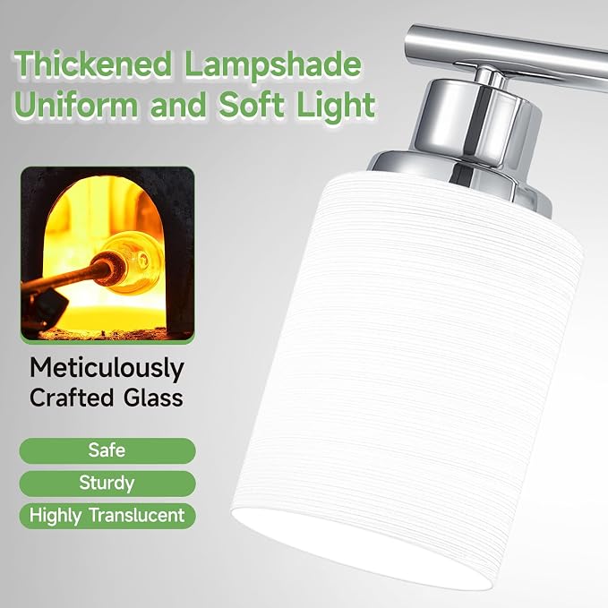 4-Light Chrome Vanity Lights for Mirror, Bathroom Light Fixtures with Textured Milky White Glass Shade, Modern Kitchen Light Fixtures Wall Sconce Light