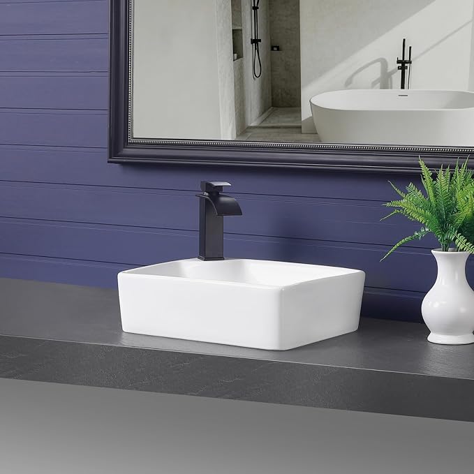 Vessel Sink 17.5"x13.2" Rectangular Bathroom Sink with Left Side Faucet Hole Modern White Porcelain Ceramic Above Counter Vanity Sink for Bathrooms Art Basin with Faucet Hole