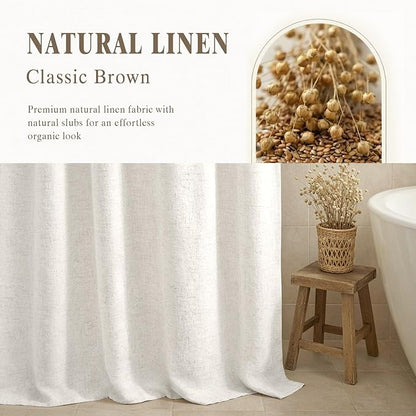 Linen Shower Curtain Ivory White, Fabric Boho Farmhouse Shower Curtains for Bathroom Cotton Natural Cloth Liner Set 72" W x 72" L