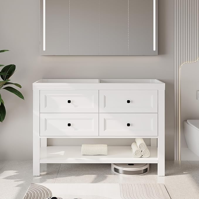 eclife 48" Bathroom Vanity with Sink Combo, Modern Painted Vanities Cabinet with Big Drawers, Opening Bottom Shelf, Raised Foot Pads, Exclude Undermount Sink, Faucet & Drain, White