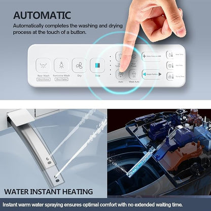Toilet Bidet Seat with Wireless Remote Control, Electric Bidet with Oscillating Cleaning, Heated Toilet Seat, Adjustable Temperature and Pressure, Slow Closed Lid, Oval