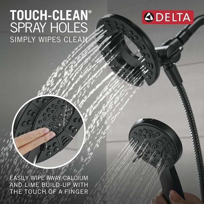 Delta Faucet Albion 14 Series Single-Handle Shower Faucet, Black Shower Trim Kit with 4-Setting In2ition 2-in-1 Dual Hand Held Shower Head with Hose, Matte Black T142855-BL-I (Valve Not Included)