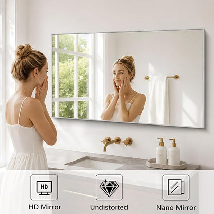DESBING 30" x 48" Bathroom Mirror, Silver Metal Frame Wall Mirror | HD Image,Shatterproof Decorative Rectangular Vanity Mirror for Bedroom Bathroom Living Room Entryway Horizontal or Vertical