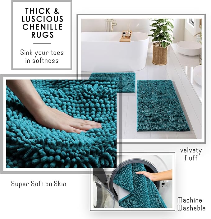 Clara Clark Bathroom Accessories Set - 27PC Bathroom Set with Adhesive Corner Shower Caddy Hanging, Bathroom Sets with Shower Curtain and Rugs, Teal Shower Curtain Set with Bathroom Trash Can | 27 Piece Bathroom Sets with Shower Curtain and Rugs with S...