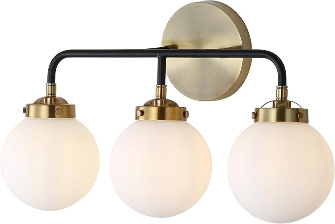JONATHAN Y 22" Brass Gold/Black/White 3-Light LED Wall Sconce Vanity Lighting, Clear Glass Globe Shade Modern Contemporary Sconce for Bathroom Mirror, Hallway, UL Listed (JYL9058B)