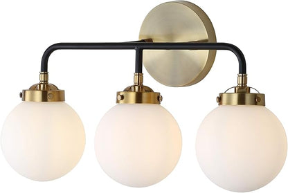 JONATHAN Y 22" Brass Gold/Black/White 3-Light LED Wall Sconce Vanity Lighting, Clear Glass Globe Shade Modern Contemporary Sconce for Bathroom Mirror, Hallway, UL Listed (JYL9058B)
