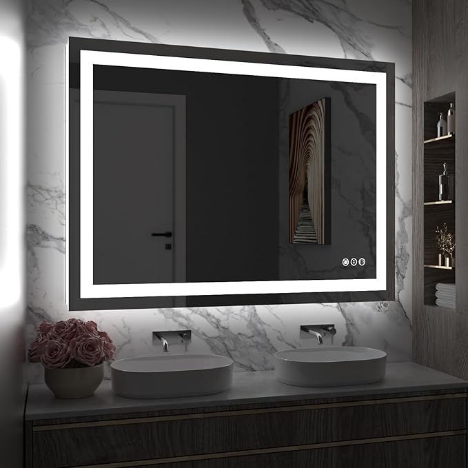 LED Bathroom Mirror 40"X30" with Front Light and Backlit | Stepless Dimmable, Anti-Fog, Shatter-Proof, HD Reflection, Memory, 3 Colors Lighting, UL Listed (Horizontal/Vertical).
