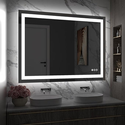 LED Bathroom Mirror 40"X30" with Front Light and Backlit | Stepless Dimmable, Anti-Fog, Shatter-Proof, HD Reflection, Memory, 3 Colors Lighting, UL Listed (Horizontal/Vertical).
