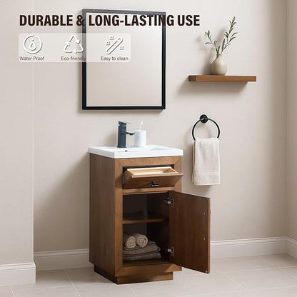 HOMEBEYOND 20" Bathroom Vanity with Single Sink & Ceramic Top, MDF Material Vanity Cabinet with Basin Combo, Soft-Closing Doors, Removable Shelf, Backsplash, Tan