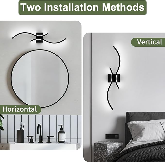 CANEOE Modern LED Wall Sconce Set of Two, 6000K Warm White Led Wall Light Fixture, 31.5inch Black Modern Sconces Wall Lighting for Bedroom, Living Room, Hallway, Staircase, Bathroom