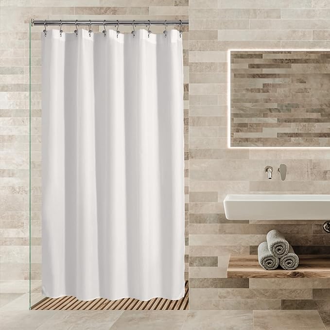 ALYVIA SPRING 60x72 Stall Waterproof Fabric Shower Curtain or Liner White | 2 Magnets, Soft Cloth & Hotel Quality, Machine Washable, Light-Weight, Stall Size