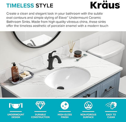 KRAUS Elavo 19.25 in. Oval Porcelain Ceramic Undermount Bathroom Sink in White with Overflow Drain, KCU-272