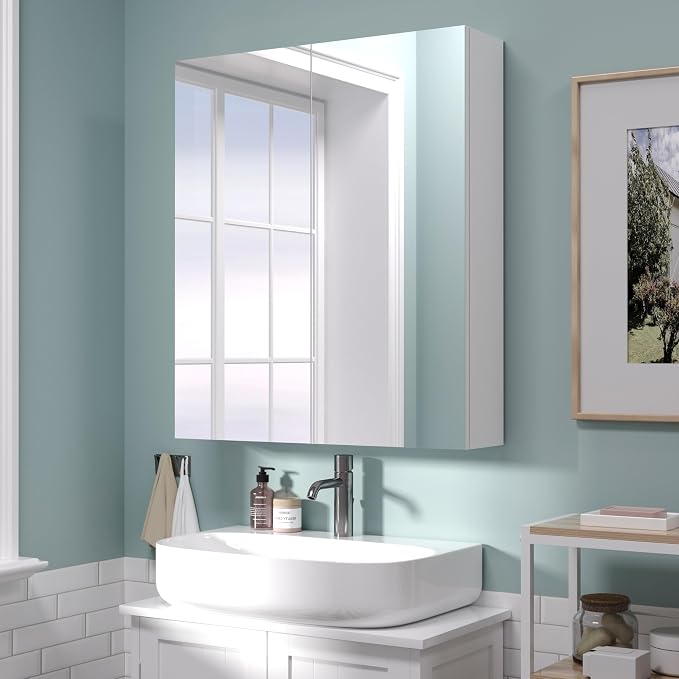 28x24 inch Bathroom Wall Cabinet, Saver Storage Cabinet, Medicine Cabinet with 2 Door and Adjustable Shelves, White（Assembly Required）