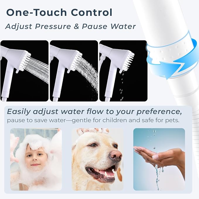 2026 Magnetic Filtered Shower Head with Handheld– High Pressure Showerhead with Power Wash Mode, Chlorine Removal, Massage Brush, Pressure Adjustable, One-Touch Pause (White)