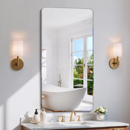 CILIBER Beveled Mirror, 24x48 Rectangle Bathroom Mirror Rounded Corner, 3mm Tempered Glass Frameless Vanity Mirror with Beveled Edge for Over Sink, Bedroom, Entryway, Vertical or Horizontal
