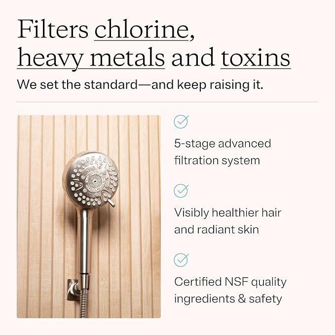 High Pressure Handheld 5-Stage Filtered Shower Head, Hard Water | Removes chlorine & heavy metals for healthier hair & skin; water softener shower filter, dermatologist-formulated