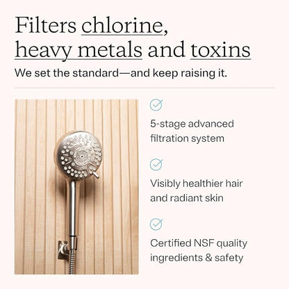 High Pressure Handheld 5-Stage Filtered Shower Head, Hard Water | Removes chlorine & heavy metals for healthier hair & skin; water softener shower filter, dermatologist-formulated