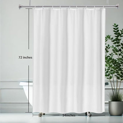 AooHome White Stall Size Bathroom Curtain for Hotel, Fabric Shower Liner with Hooks for Hotel, Water Repellent, 54 Width x 72 Height Inch
