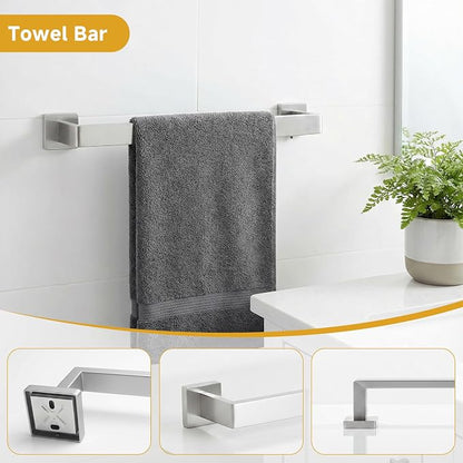 5 Piece Bathroom Towel Bar Set - SUS304 Stainless Steel Brushed Nickel Bath Towel Holder, 16 Inch Towel Racks for Bathroom Wall Mounted, Bathroom Hardware Accessories Set