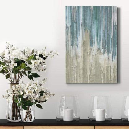 Renditions Gallery Canvas Art Modern Paintings for Wall Decorations Blue Grey Waterfall Canvas Abstract Wall Hanging Artwork Prints for Bedroom Living Room Office - 12"x18" LT02