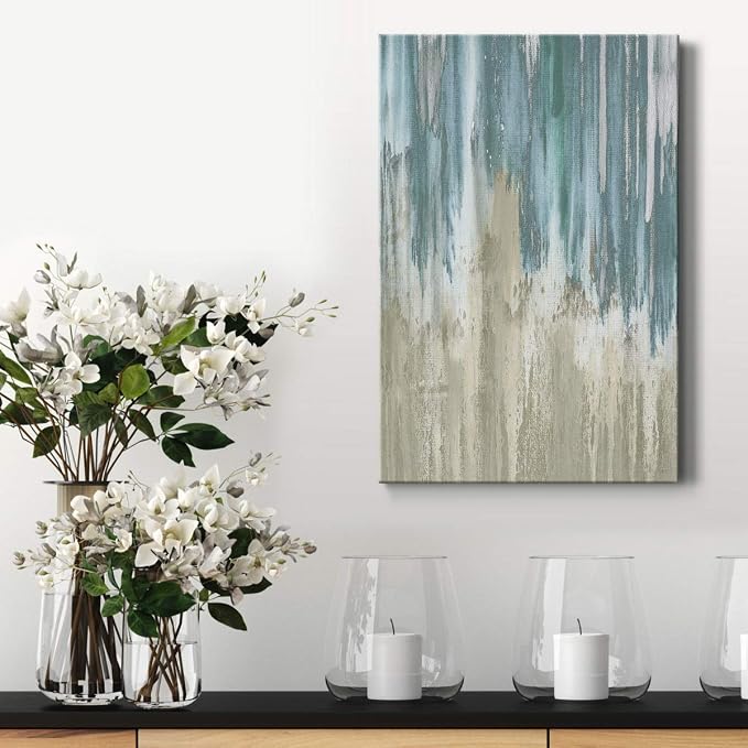 Renditions Gallery Canvas Art Modern Paintings for Wall Decorations Blue Grey Waterfall Canvas Abstract Wall Hanging Artwork Prints for Bedroom Living Room Office - 32"x48" LT02
