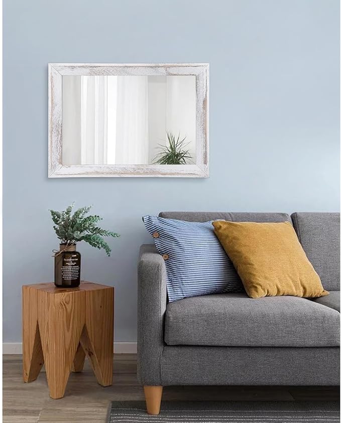 AAZZKANG Mirrors for Wall Rustic Wood Framed Hanging Mirror 20"x16" Decorative for Farmhouse Bedroom Bathroom Living Room Entryway Hallway White