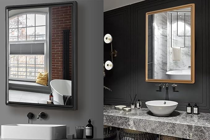 Aluminum Bathroom Medicine Cabinet with Farmhouse Black Framed 16x26 Inches Recess or Surface Mount Mirror Cabinet for Bathroom Toilet Kitchen