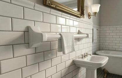 Tenedos White Glazed Ceramic Bathroom Accessory Kit - Not for Flat Surface Installation (Towel Bar)- There is an Insert that goes Inside wall- Professional Installation Needed