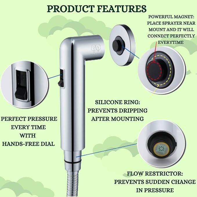 Handheld Bidet Sprayer for Toilet - Bum Gun Bidet Sprayer Kit with Adjustable Pressure, Bathroom Bidet Attachment, Cloth Diaper Sprayer, Feminine Wash, Easy Install
