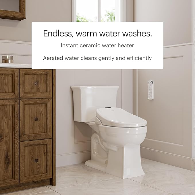 Brondell Bidet Toilet Seat S1400, Smart Toilet Seat, Dual Stainless-Steel, Self-Cleaning Nozzle With Clean Plus Technology, Endless Warm Water Bidet, Warm Air Dryer-Nightlight, Heated Seat, Round