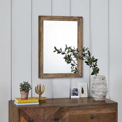 AAZZKANG Rustic Wood Mirror Rectangle Decorative Wall Mirrors with Frame | Bedroom Living Room Bathroom Entryway Hanging Small Brown