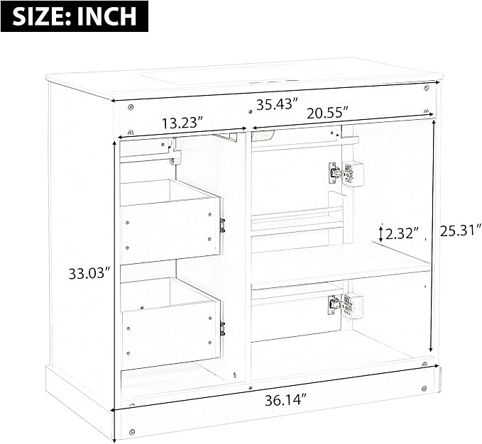 36" Bathroom Vanity with Ceramic Sink,Modern Freestanding Storage Cabinet w/Soft-Close Door and 2 Tip-Out & 2 Drawers,Undermount Single Basin Bath Vanity Set w/Adjustable Shelf,Green