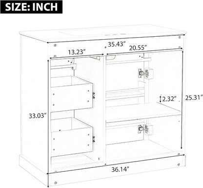 36" Bathroom Vanity with Ceramic Sink,Modern Freestanding Storage Cabinet w/Soft-Close Door and 2 Tip-Out & 2 Drawers,Undermount Single Basin Bath Vanity Set w/Adjustable Shelf,Green