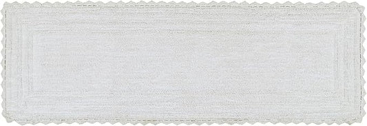Better Trends Lilly Crochet White Large Bath Mat & Long Bath Rugs, 100% Cotton & Reversible Bath Runner Rug, Absorbent Shower Rugs for Bathroom, Washable Bath Rugs - 20 x 60 Runner Rug