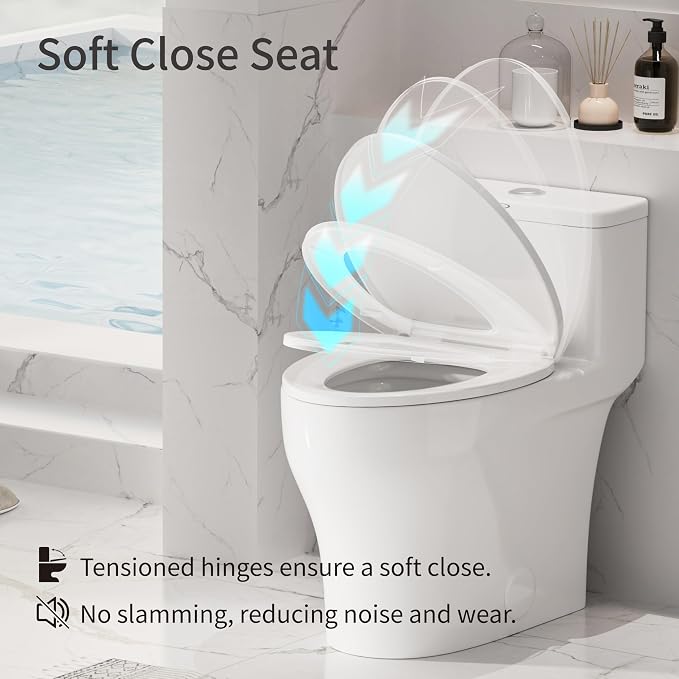 Elongated One Piece Toilet with Comfort Chair Seat ADA Height 17.33", Powerful Dual Flush 0.8/1.28 GPF Compact Toilet, MAP 1000g, Standard White Toilet Bowl, 12'' Rough-in