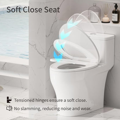 Elongated One Piece Toilet with Comfort Chair Seat ADA Height 17.33", Powerful Dual Flush 0.8/1.28 GPF Compact Toilet, MAP 1000g, Standard White Toilet Bowl, 12'' Rough-in