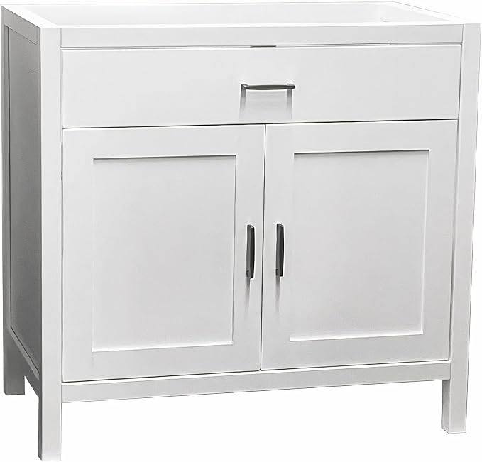 White 36" Width Freestanding Bath Vanity Tip-Out Drawer Sink Base Cabinet Without Top (White Newport, 36" Wx21 Dx34.5 H)