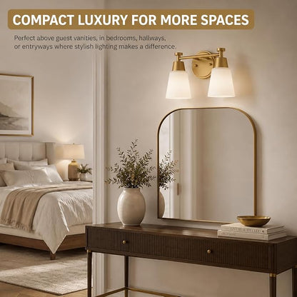 2 Light BathroomVanity Lights, Brushed Gold Wall Sconce Light with Frosted Glass, Bathroom Over Mirror Light Fixtures for Living Room, Bedroom, Hallway