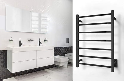 WarmlyYours Tahoe Heated Towel Rack, 7 Bars, Polished Stainless Steel | Hardwired 120V heated towel rack for spa-like bathroom comfort, 427 BTU/hr, energy-efficient towel drying