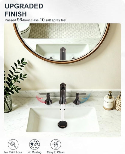 Oil Rubbed Bronze Bathroom Faucet 3 Hole, 8 Inch 2 Handles with Drain | Lead-Free Brass, Widespread Bathroom Sink Faucet, Pre-installed cUPC Supply Lines, 10 Mins Install, For Vanity Rv Farmhouse