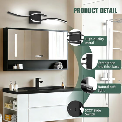 23inch Led Bathroom Vanity Light Bar, Matte Black 5CCT Dimmable 2700-6500K Vanity Lights for Bathroom, Modern Bathroom Light Fixtures Over Mirror Led Lighting Fixtures