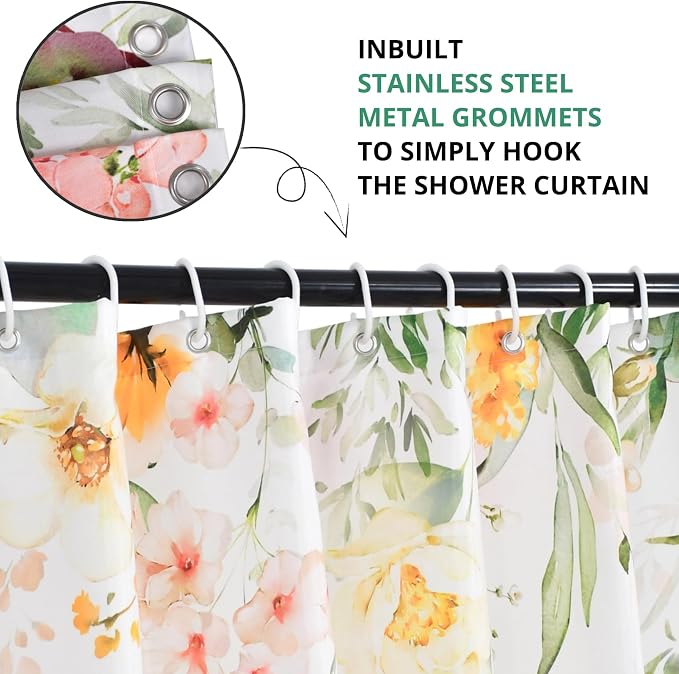 Spring Flower Extra Long Shower Curtain, Floral Colorful Nature Machine Washable Waterproof for Bathroom Bathtub with Hooks 72Wx84H