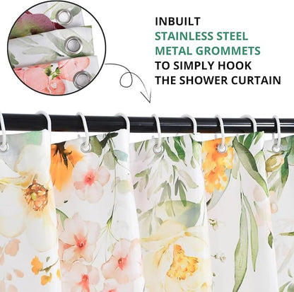 Spring Flower Extra Long Shower Curtain, Floral Colorful Nature Machine Washable Waterproof for Bathroom Bathtub with Hooks 72Wx84H