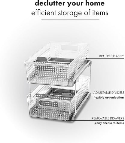 madesmart 2 Tier Organizer, Under Cabinet Storage with Pull Out Sliding Drawers, for Cleaning Supplies, Undersink, Sponges, Bottles & Bath, Adjustable Dividers & Pull Out Baskets, Grey
