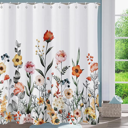 Floral Shower Curtain, Flower Shower Curtains for Bathroom, Watercolor Leaf Bathroom Curtain, Fabric Shower Curtains for Home Hotels Bathtubs Decor Easy Care Machine Washable 72x72