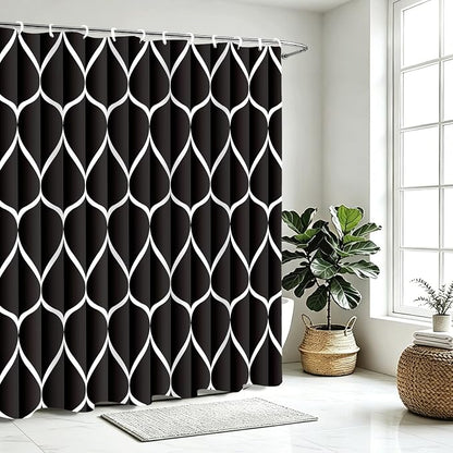 Gelbchu Geometric Shower Curtain for Bathroom, Black, 72x72 Inch | with Hooks, Premium Polyester, Quick Dry, Water Repellent, Machine Washable, Rustproof Grommets, Modern Minimalist