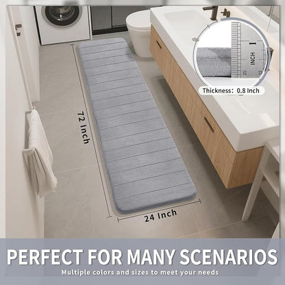 Yimobra Bathroom Runner Rugs 72"x24" Non Slip Washable Memory Foam Bath Mat, Super Soft Water Absorbent Hallway Carpet for Vanity Tub Shower, Gray