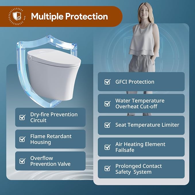 Uncle Brown Smart Toilet UBST12P, Advanced Bidet toilet with Powerful 1000g MaP Flush Score, ADA Height, Foam Shield, PlasmaClean Technology, Heated Seat, Auto-deodorization, Dryer