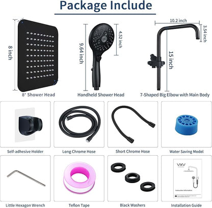 VXV 8'' High Pressure Rainfall Shower Head with 6 Function Handheld Shower Spray, Dual Shower Head Combo with Adjustable Slide Bar, Luxury Matte Black